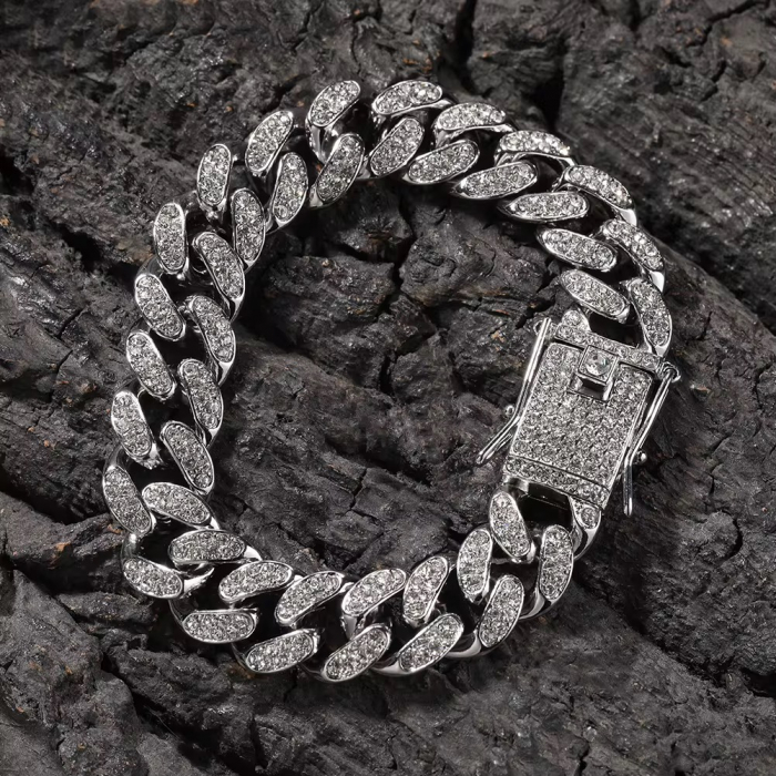 Bratara Brooks Cuban Silver Diamonds 12 mm [4]