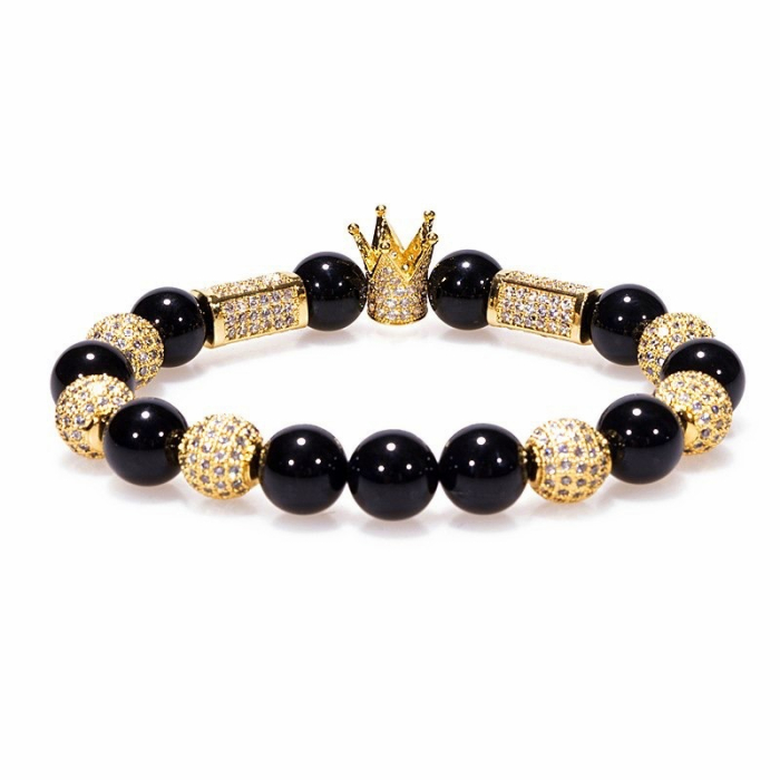 Bratara Brooks Gold Luxury Crown White Zircon Crystals - [2]
