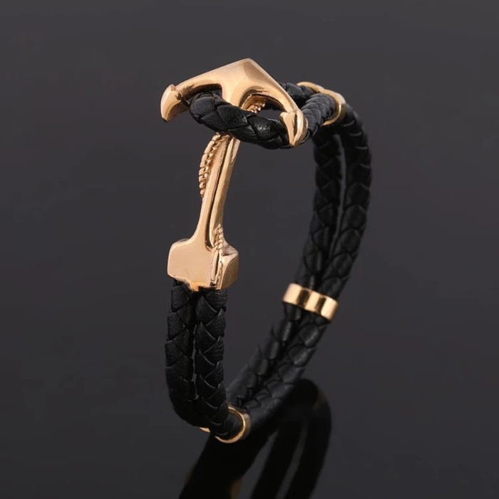 Bratara Brooks Leather Gold Anchor [2]