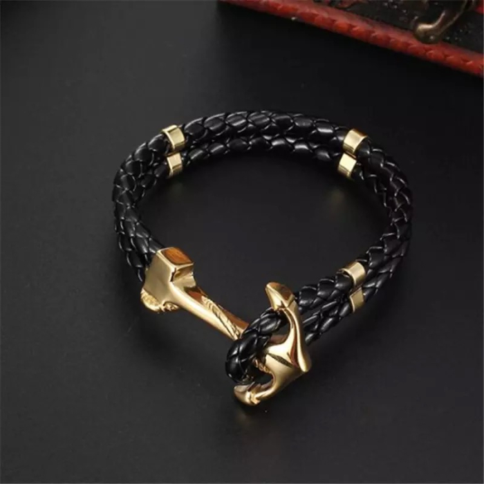 Bratara Brooks Leather Gold Anchor [3]