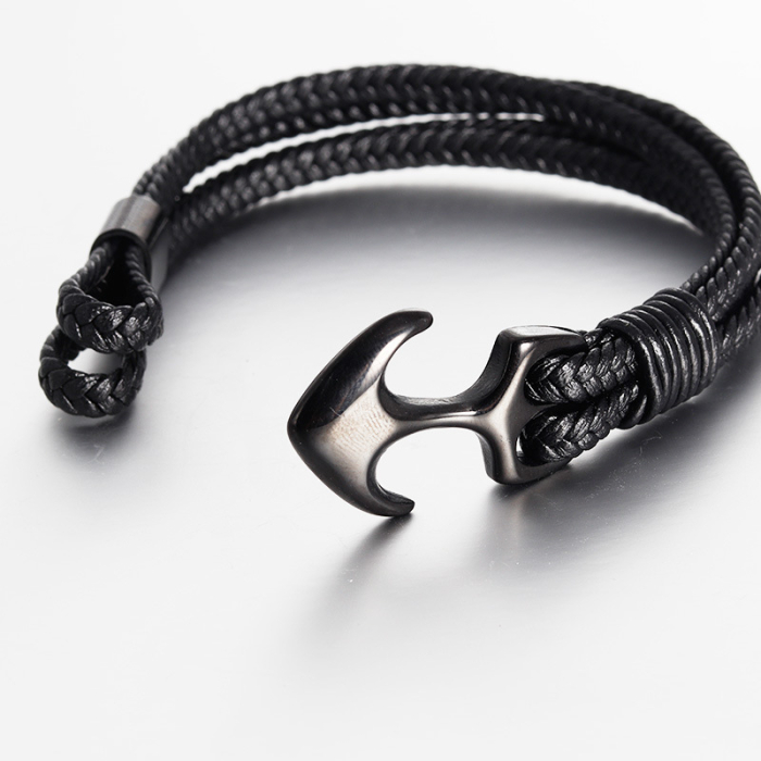 Bratara Brooks Leather Navy Black Anchor II [3]