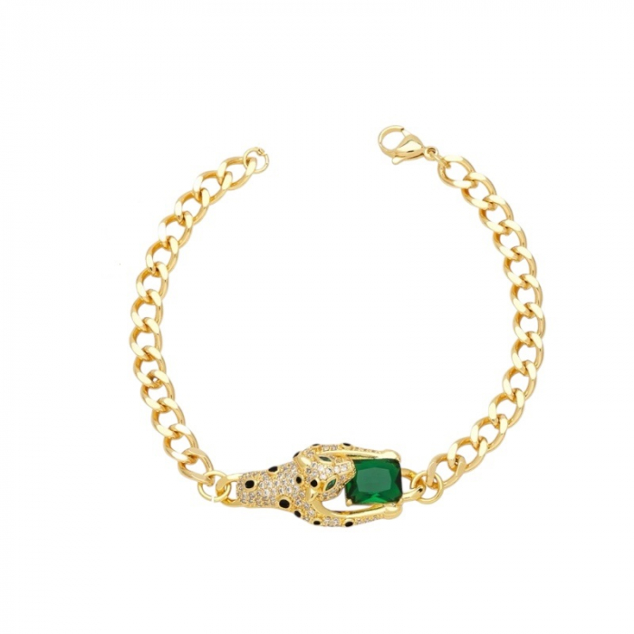 Bratara Dama Gold Gatopardo Green Jad [1]