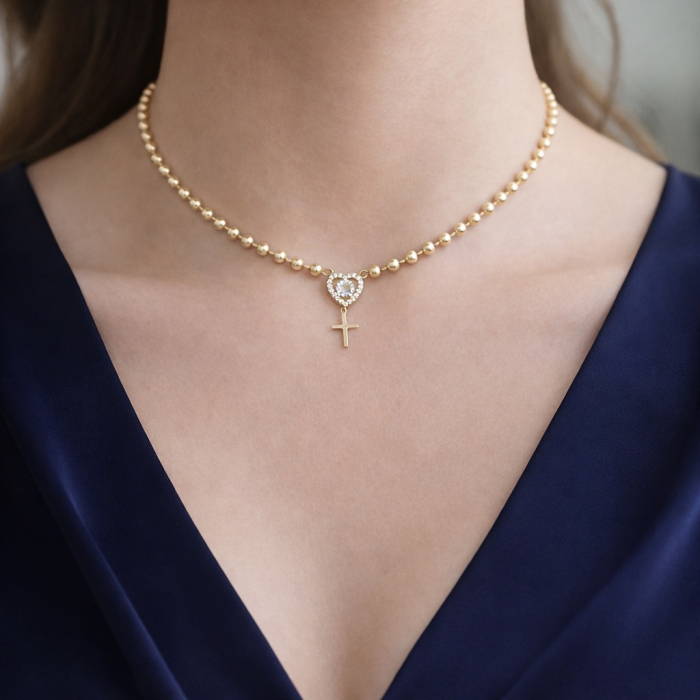 Colier Dama Bile Gold Hearts [2]