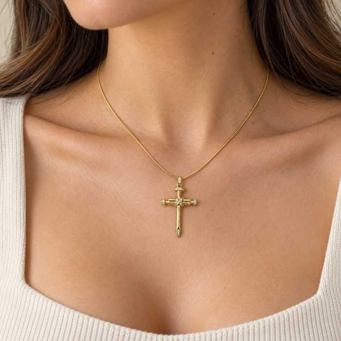 Colier Dama Gold 14K Cruce Cui [2]