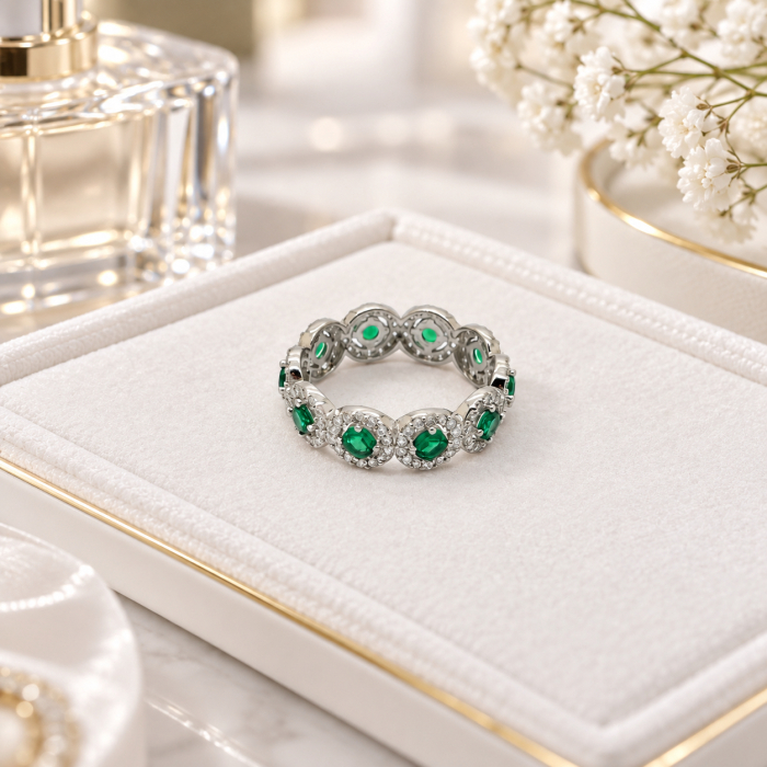 Inel Angelic Dama Argint 925 Full Diamonds Green [3]