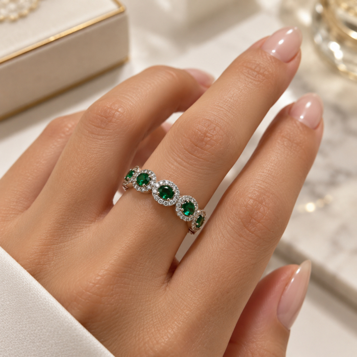 Inel Angelic Dama Argint 925 Full Diamonds Green [2]