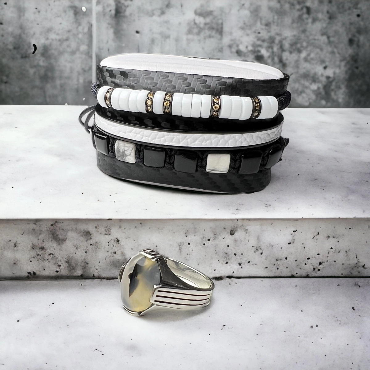 Inel Argint 925 Beige Abstract Stone [3]