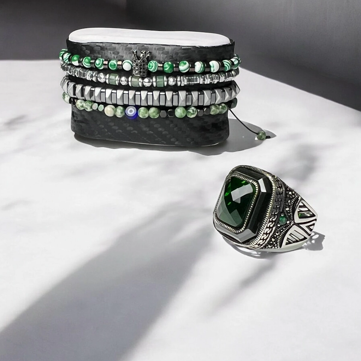 Inel Argint 925 Brooks Green Diamond Cut Stone [2]