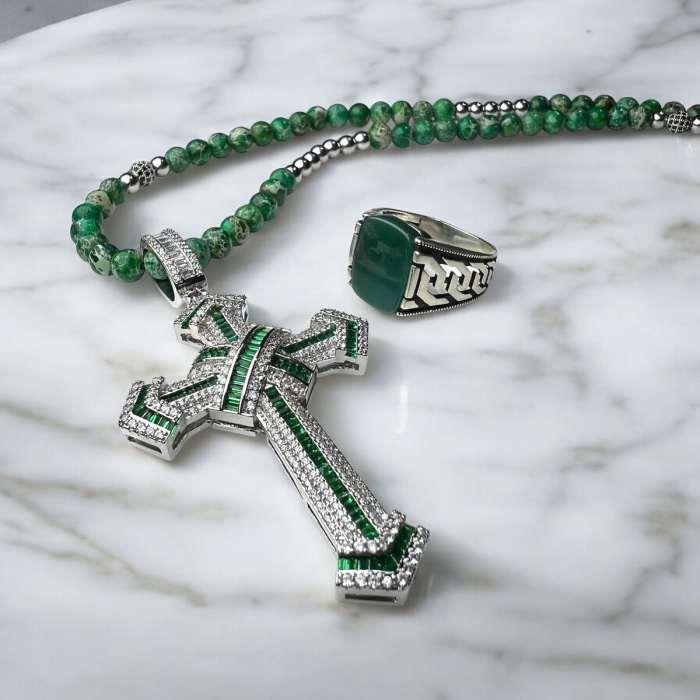 Inel Argint 925 Cuban Design Green [2]