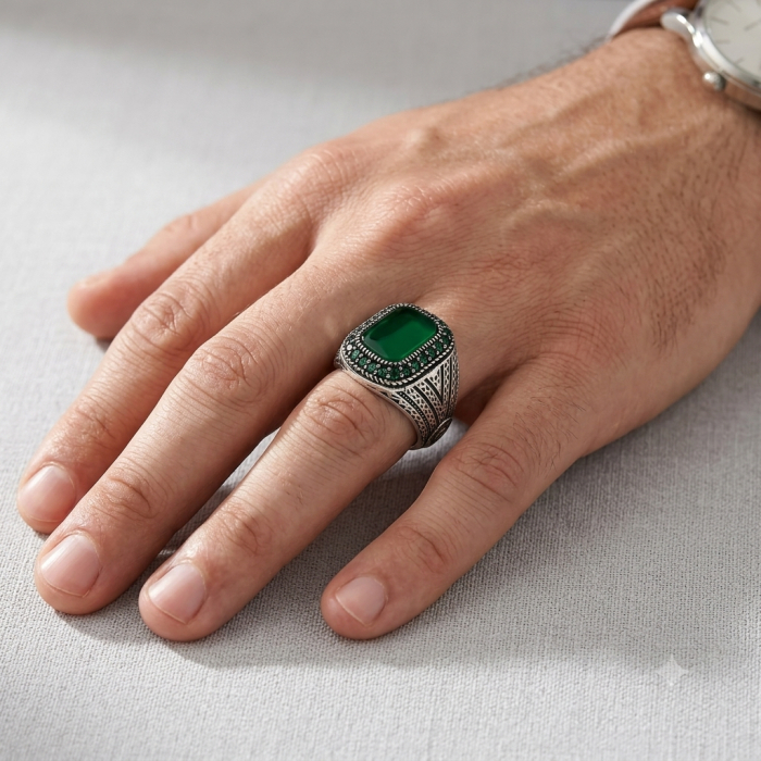 Inel Argint 925 Green Stone [2]