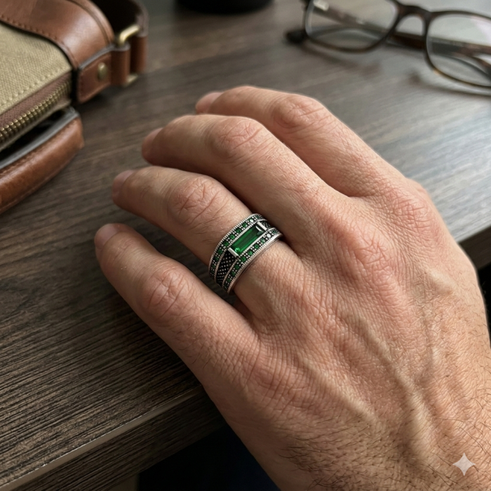 Inel Argint 925 Green Stone [2]