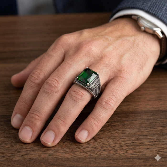 Inel Argint 925 Oversized Green Stone [2]