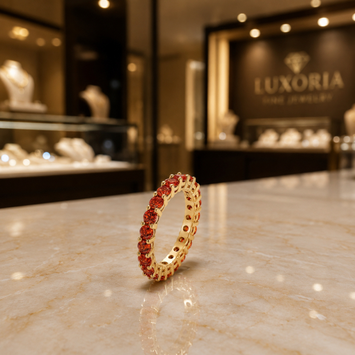 Inel Barbati Tennis 2.5 MM Gold Orange Zirconia [3]