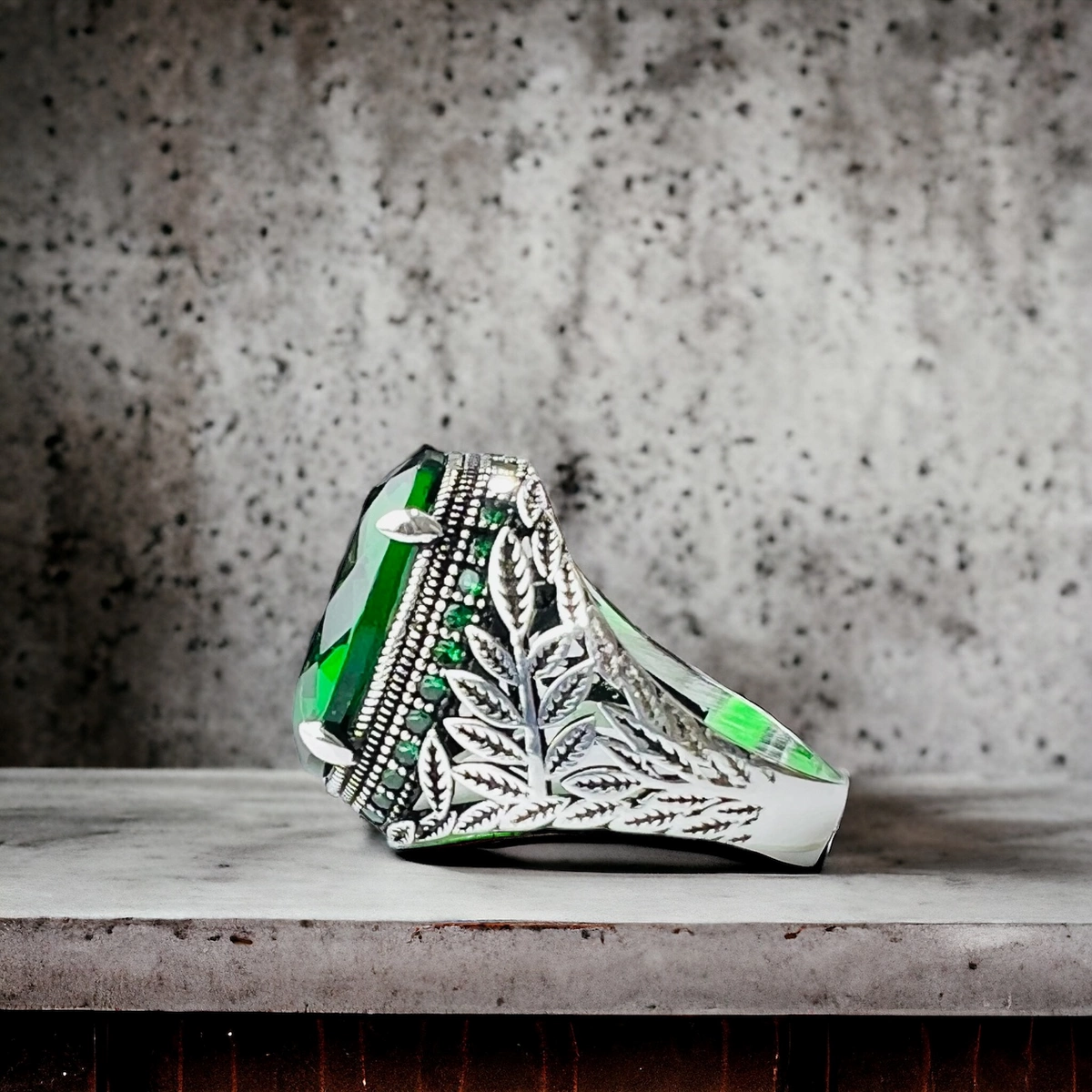 Inel Brooks Argint Green Stone Leaf [2]