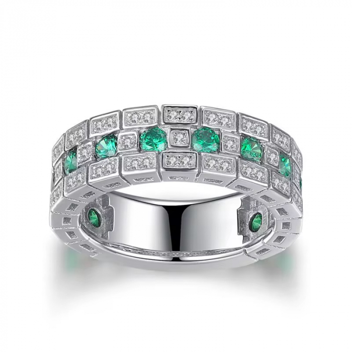 Inel Dama Tennis Silver Green Diamonds [2]