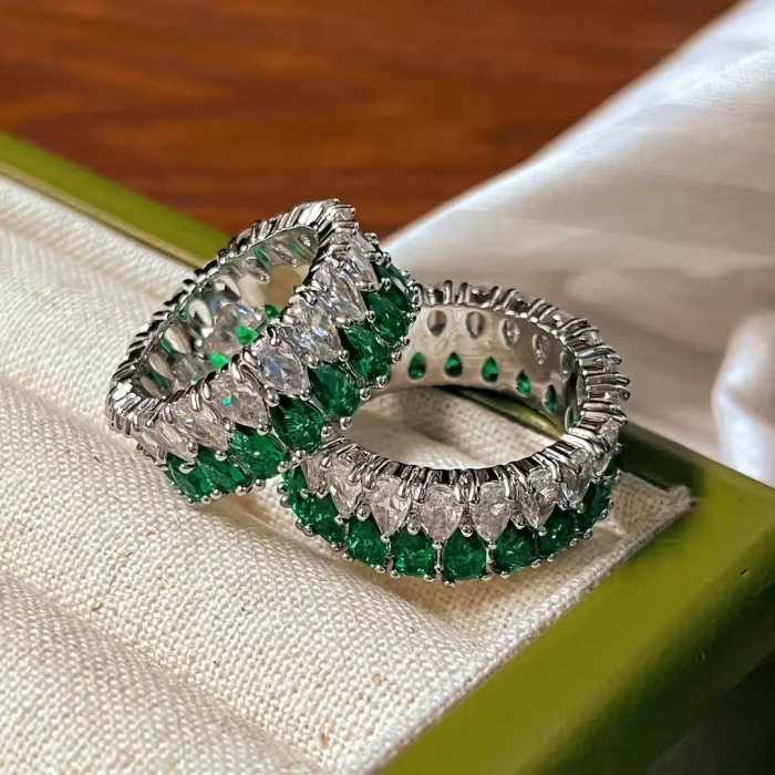 Inel Dama Tennis Silver Green Diamonds [4]