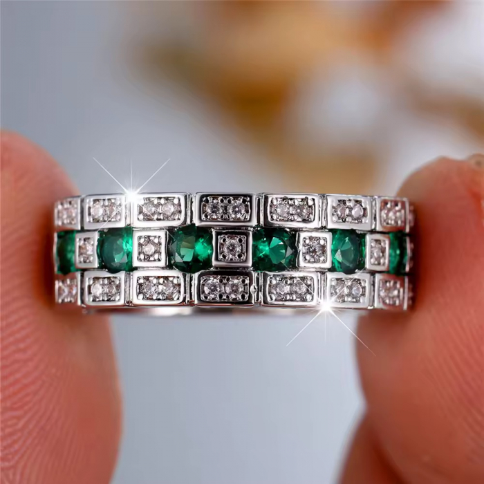 Inel Dama Tennis Silver Green Diamonds [7]