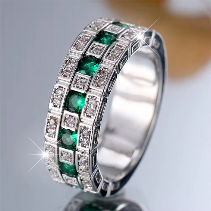 Inel Dama Tennis Silver Green Diamonds [6]