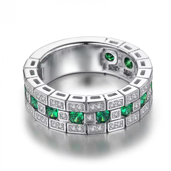 Inel Dama Tennis Silver Green Diamonds [4]