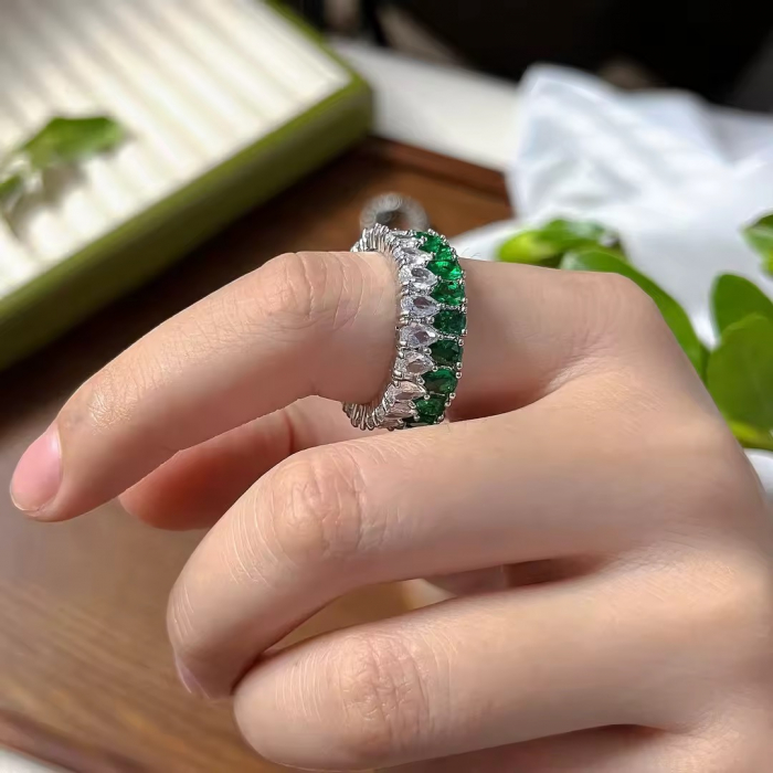 Inel Dama Tennis Silver Green Diamonds [3]