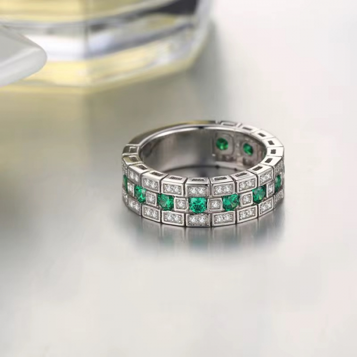 Inel Dama Tennis Silver Green Diamonds [5]