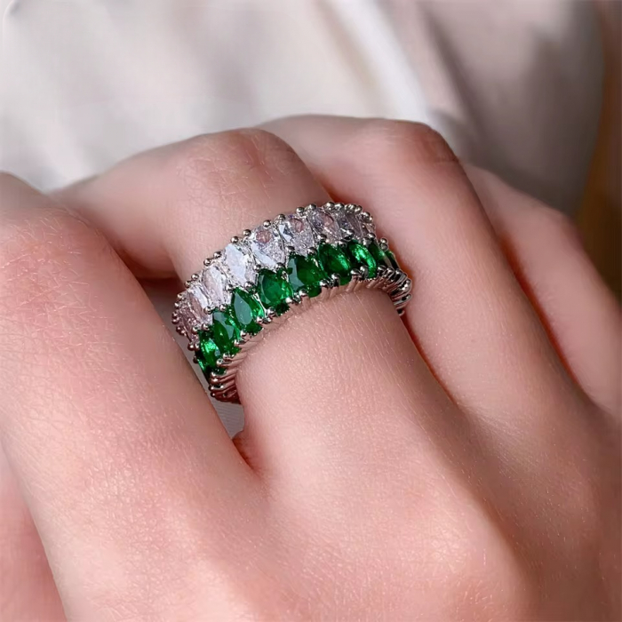 Inel Dama Tennis Silver Green Diamonds [2]