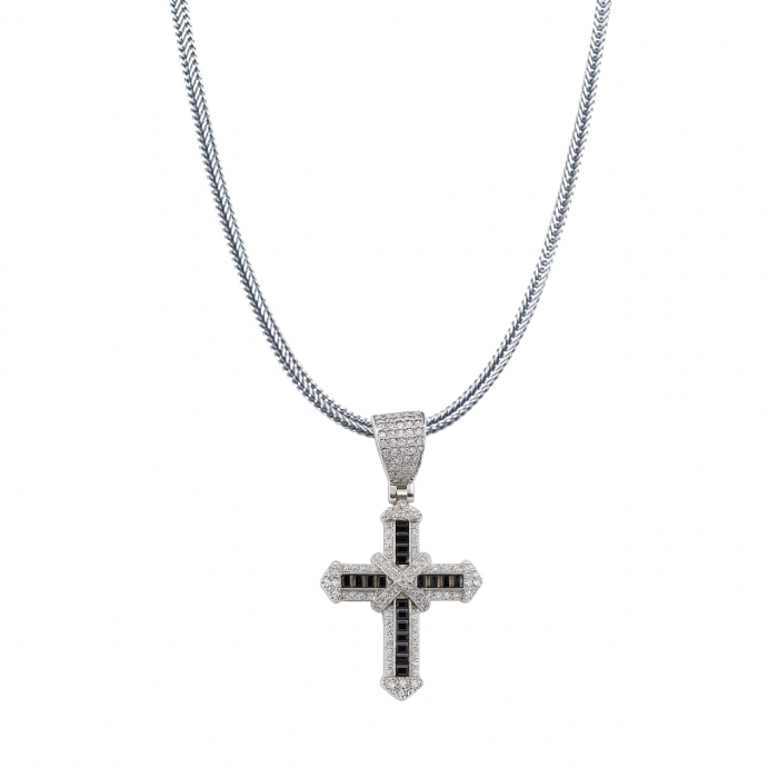 Lant Argint 925 BlackWhite Diamonds Cross [1]