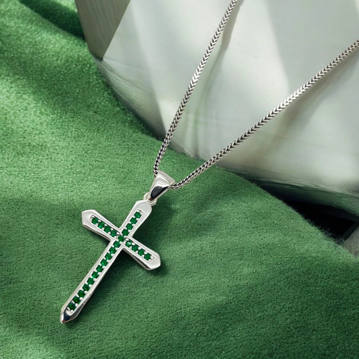 Lant Argint 925 Brooks Green Diamonds Cross [3]