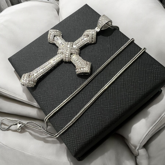 Lant Argint 925 Cruce Mare 8 CM Full Diamonds [3]