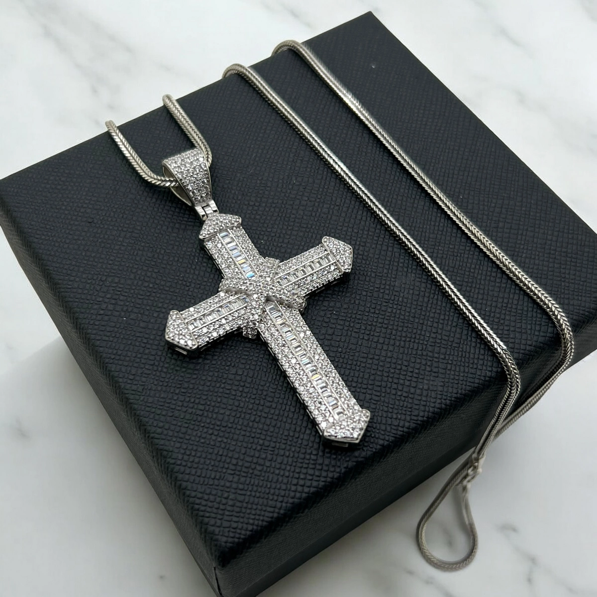 Lant Argint 925 Cruce 5 CM Full Diamonds [3]