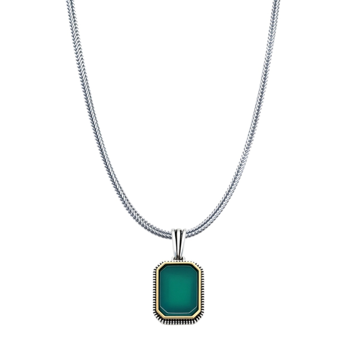 Lant Argint 925 Green Onix PLuxury Pendant [1]