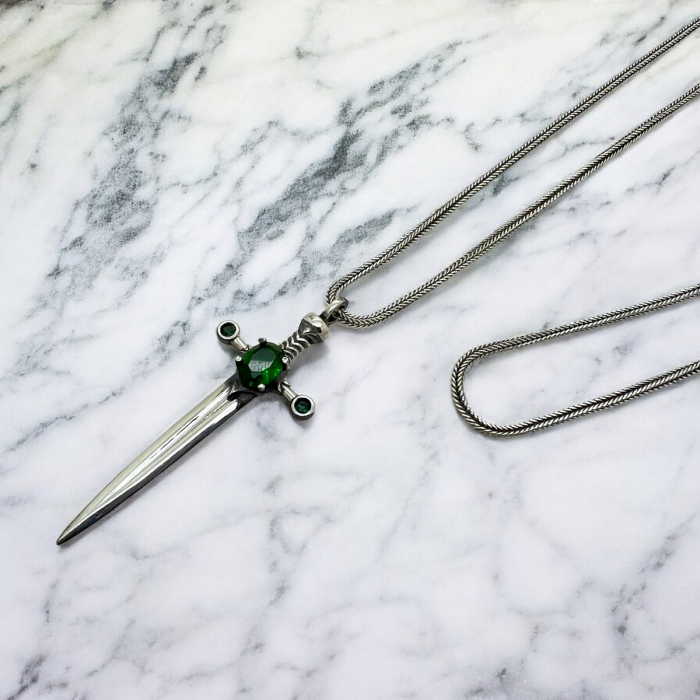 Lant Argint 925 Sword Cross Green Diamond [3]