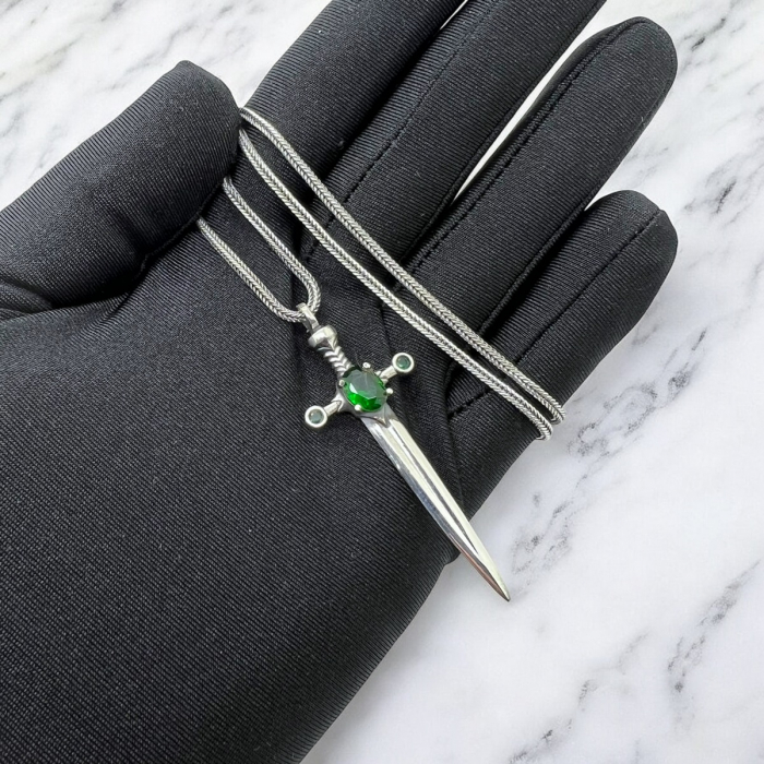 Lant Argint 925 Sword Cross Green Diamond [2]