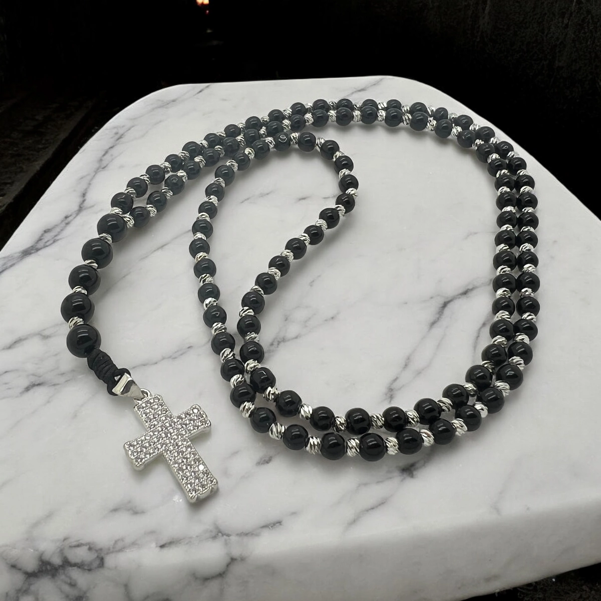 Lant Brooks BlackSilver Rosary Cross Diamomnds [2]
