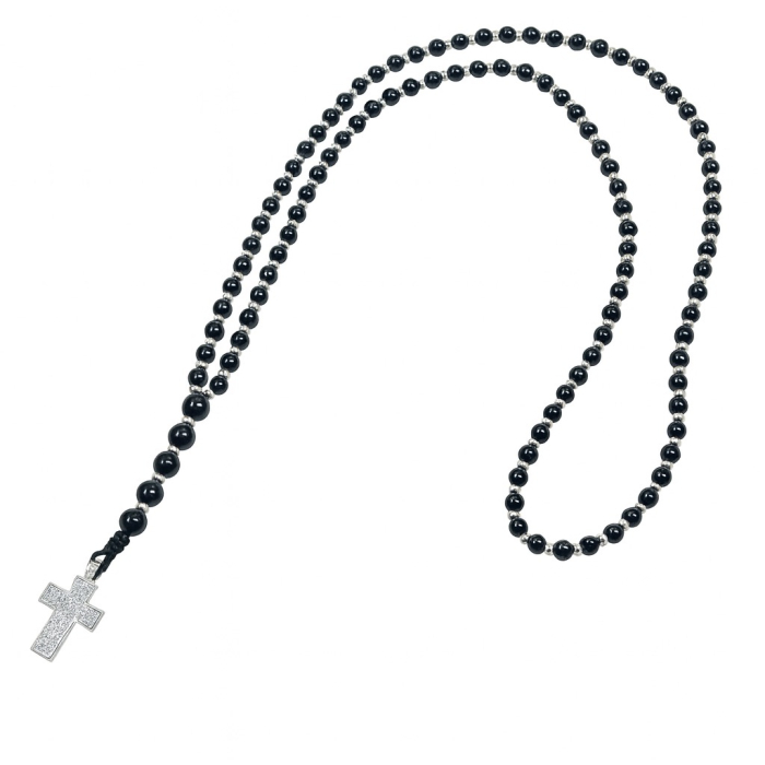 Lant Brooks BlackSilver Rosary Cross Diamomnds [1]