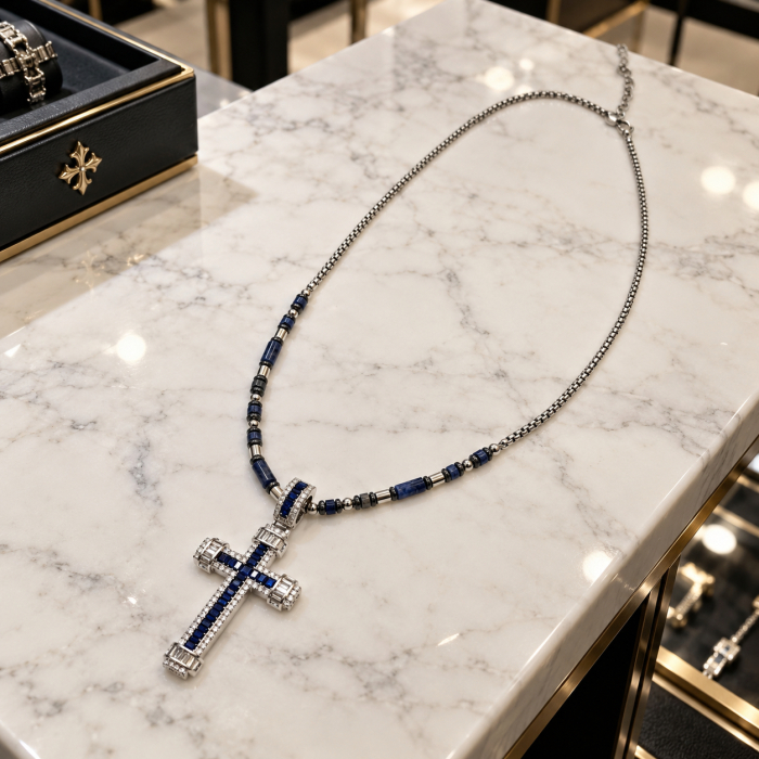Lant Brooks Blue Imperial Stone Cross 60 CM [4]