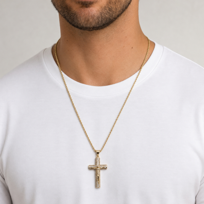 Lant Brooks Cruce Iisus Hristos Placat Aur 14K [2]