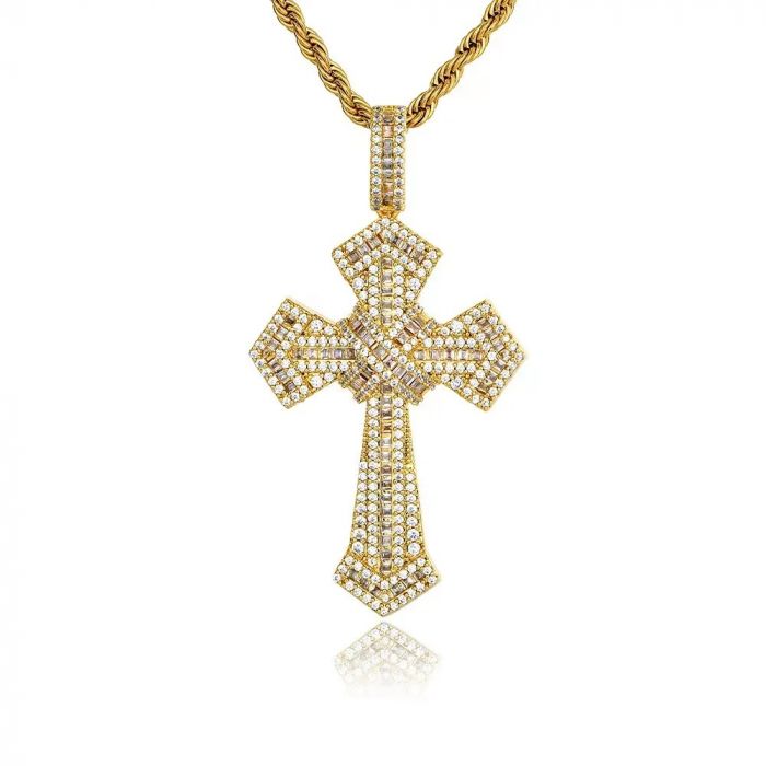 Lant Brooks Gold Rope Full Diamonds  Cross [1]