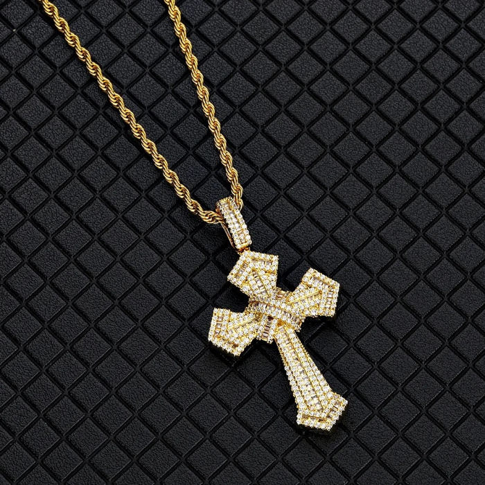 Lant Brooks Gold Rope Full Diamonds  Cross [2]
