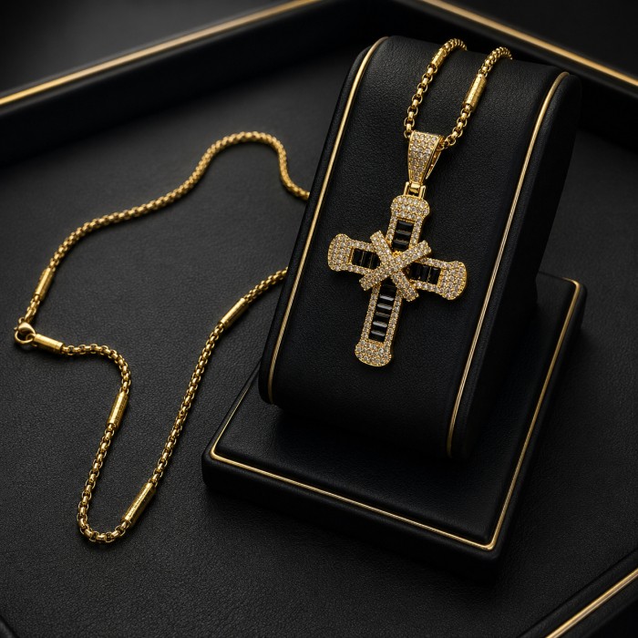 Lant Brooks GoldBlack Exquisite Cross Dimaonds [3]