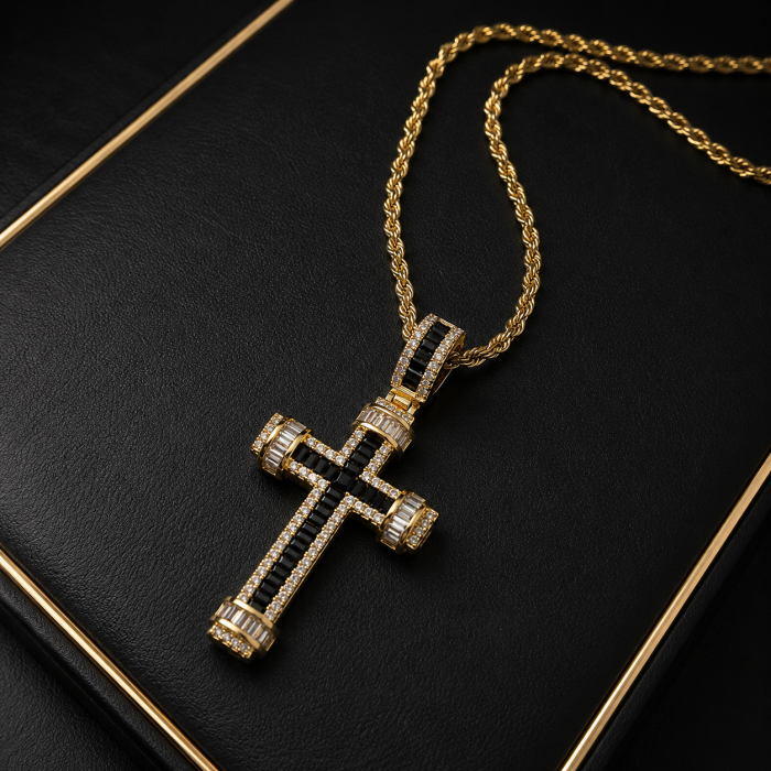 Lant Brooks GoldBlack Tennis Cross Rope Chain [3]