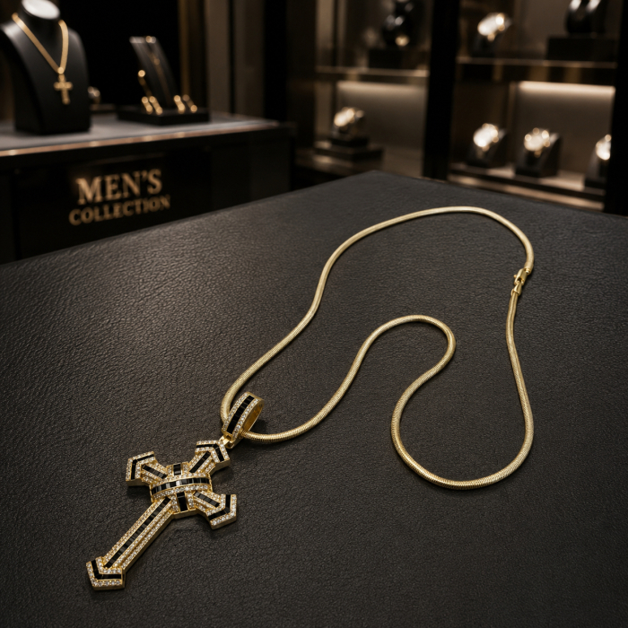 Lant Brooks Snake Diamond Cross 14K Gold Plated [3]