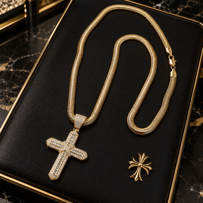 Lant Brooks Snake Gold Cross Diamonds 6 MM [3]