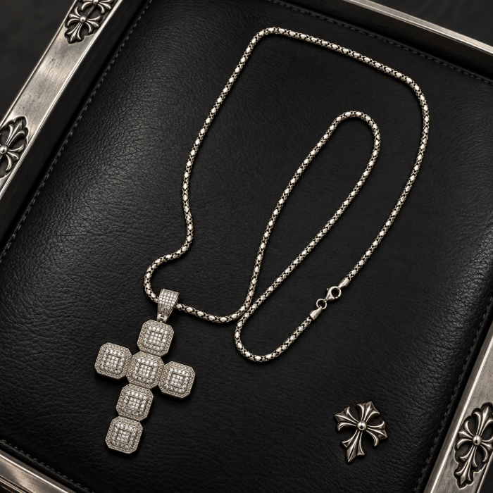 Lant Cruce Argint 925 Full Diamonds Cubic Cross [4]