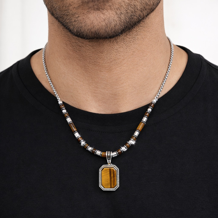 Lant Inox+Pandantiv Argint si pietre naturale [3]