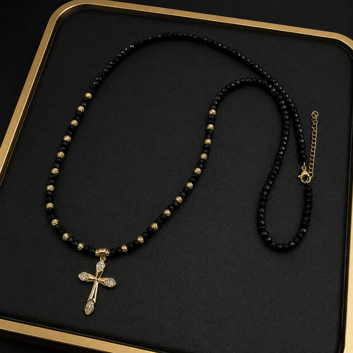 Lant Rosary GoldBlack Cross [3]