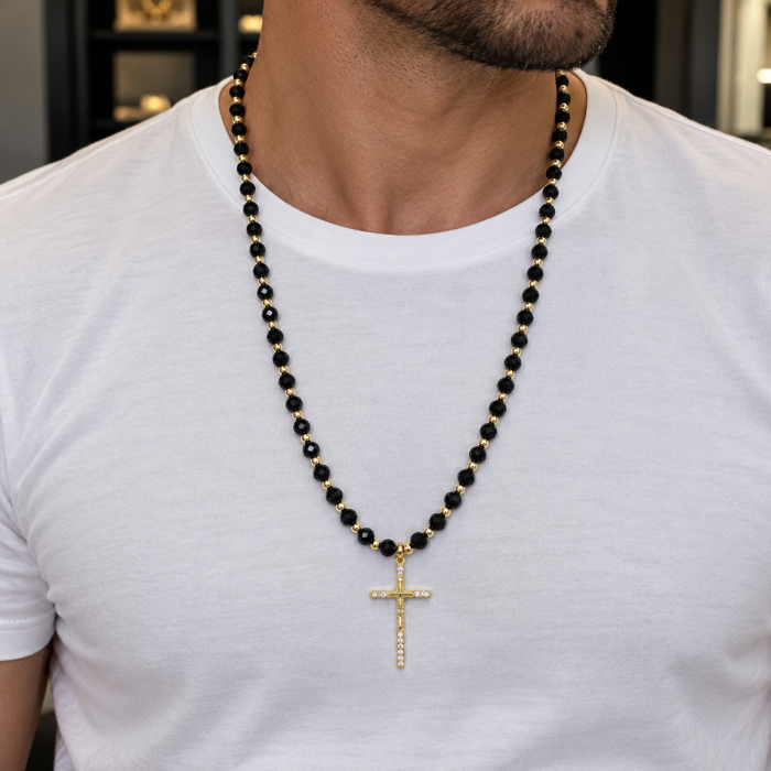 Lant Rosary GoldBlack Cross [2]