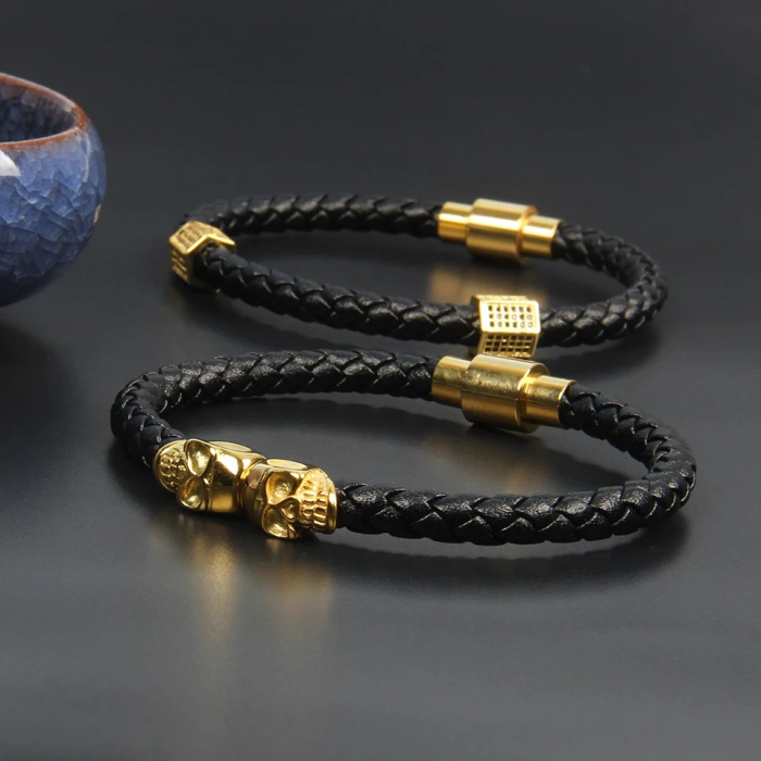 Set 2 Bratari Brooks Leather Gold Skull [2]