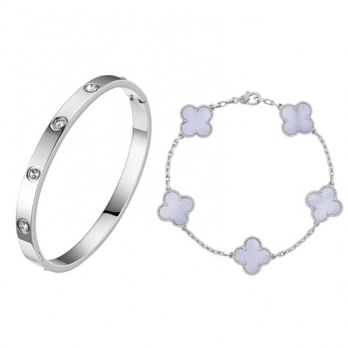 Set 2 Bratari Silver Waterproof Clover [1]