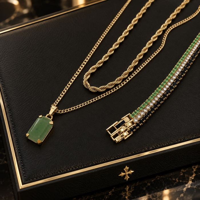 Set 2 Lanturi-Bratari Slim Tennis Royal Green Jade [2]